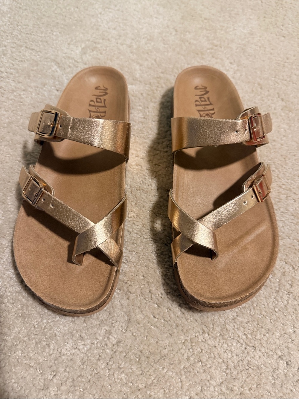 Mad Love Rose Gold Cross-Strap Slide Sandals